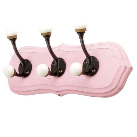 Pink Black Double Loop Ceramic Iron Wooden Hooks